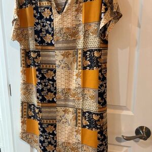 Floral Patchwork Dress in Navy and Mustard